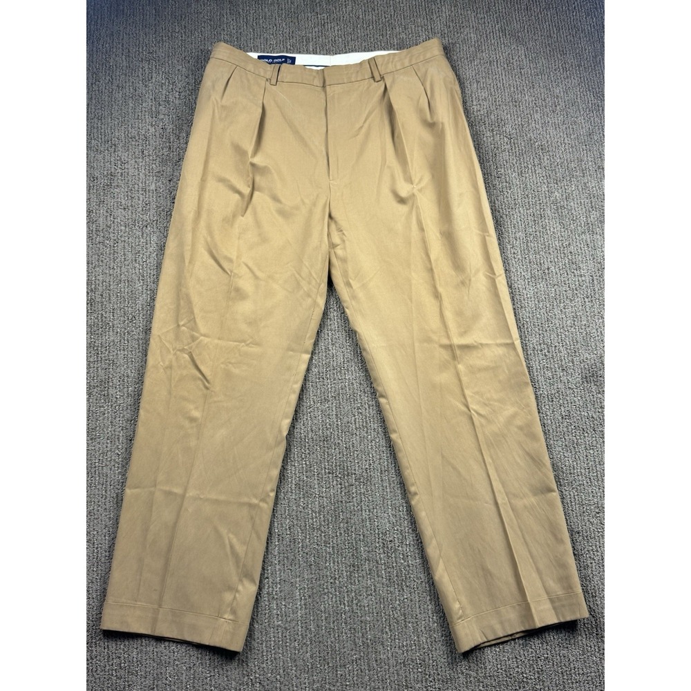 Ralph Lauren Polo Golf Mens 38x30 Silk Blend Dress Pants Pleated Chino Tan Brown